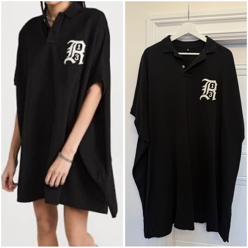 R13 LOGO POLO SHIRT DRESS BLACK LARGE EUC $450 OVERSIZED SOLD OUT